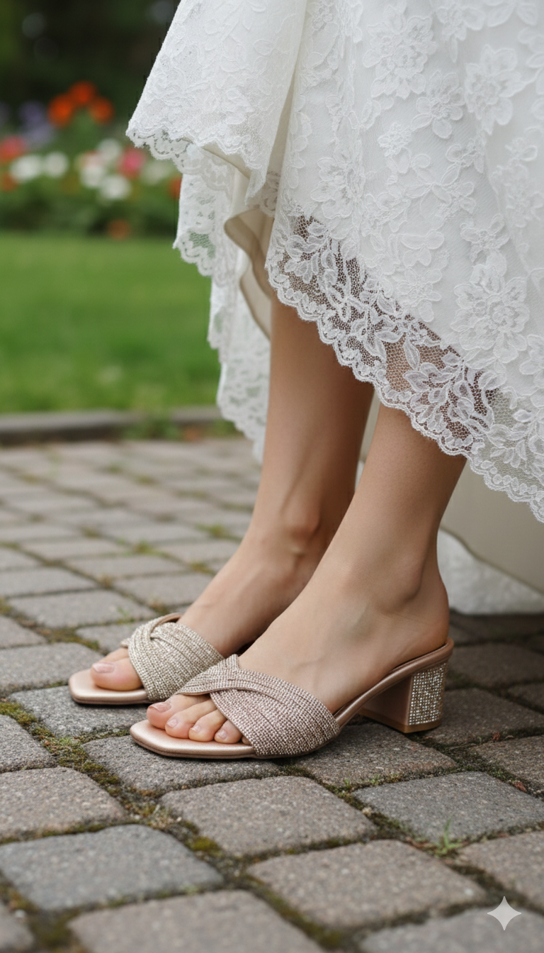 Shimmering Gold Rhinestone Block Heels