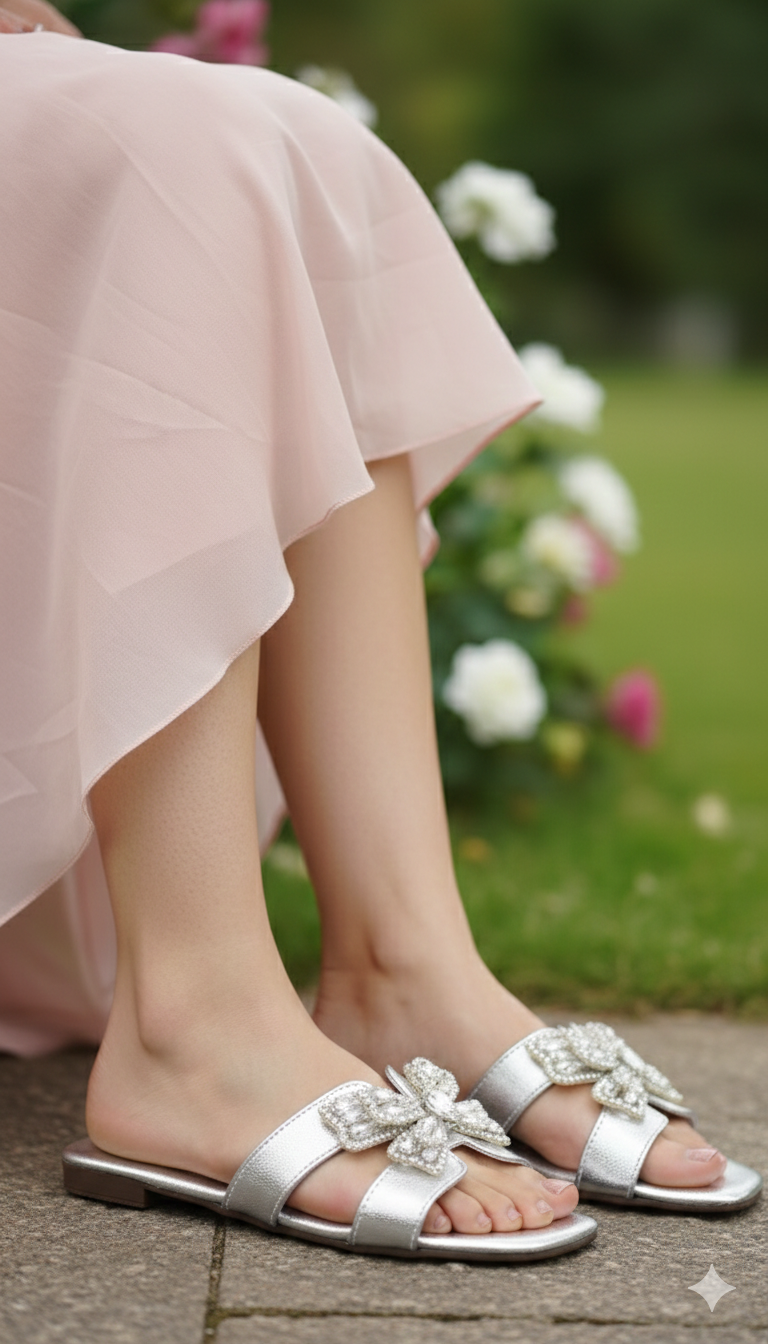 Elegant Silver Butterfly Slides