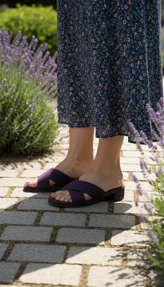 Elegant Plum Criss-Cross Block Heels
