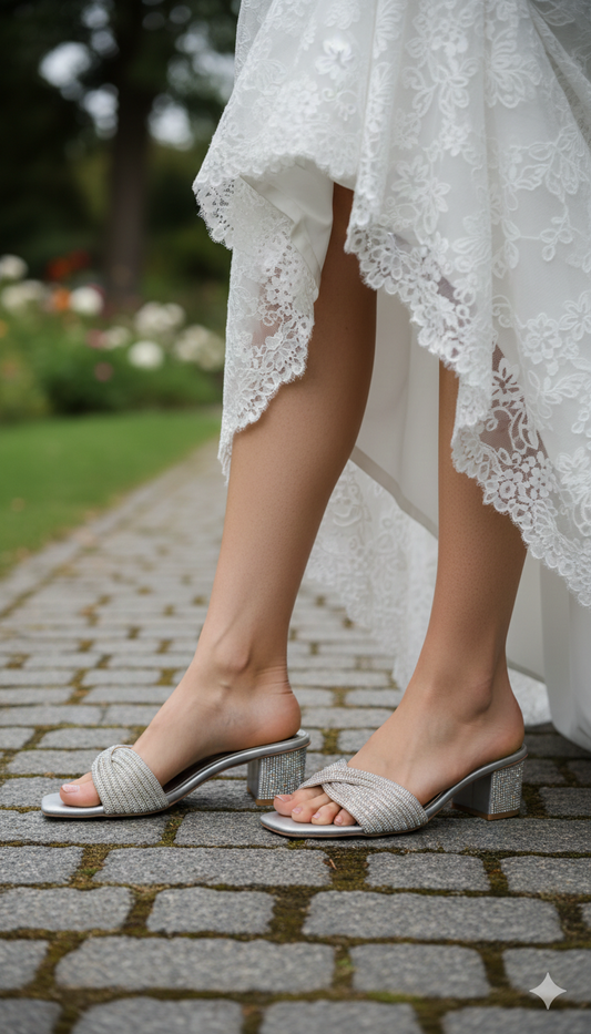 Shimmering Silver Rhinestone Block Heels
