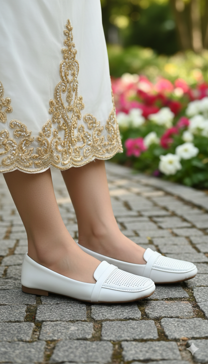 Perforated White Pumps