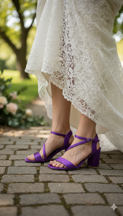Vibrant Purple Satin Block Heels