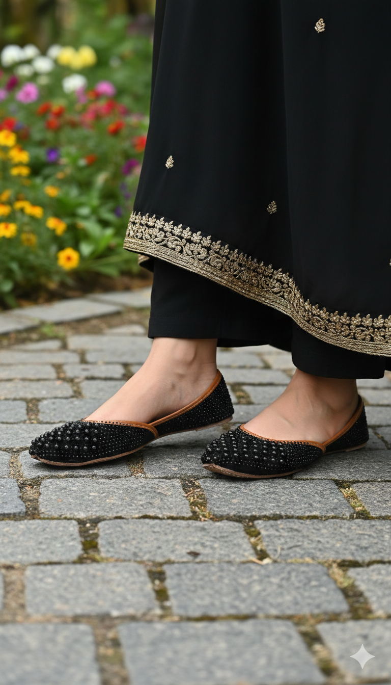 Vibrant Black Embellished Pearl Khussa