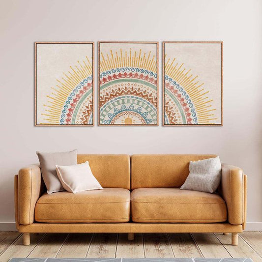 Boho Sunshine Trio - Vibrant Wall Art for Your Cozy Corner