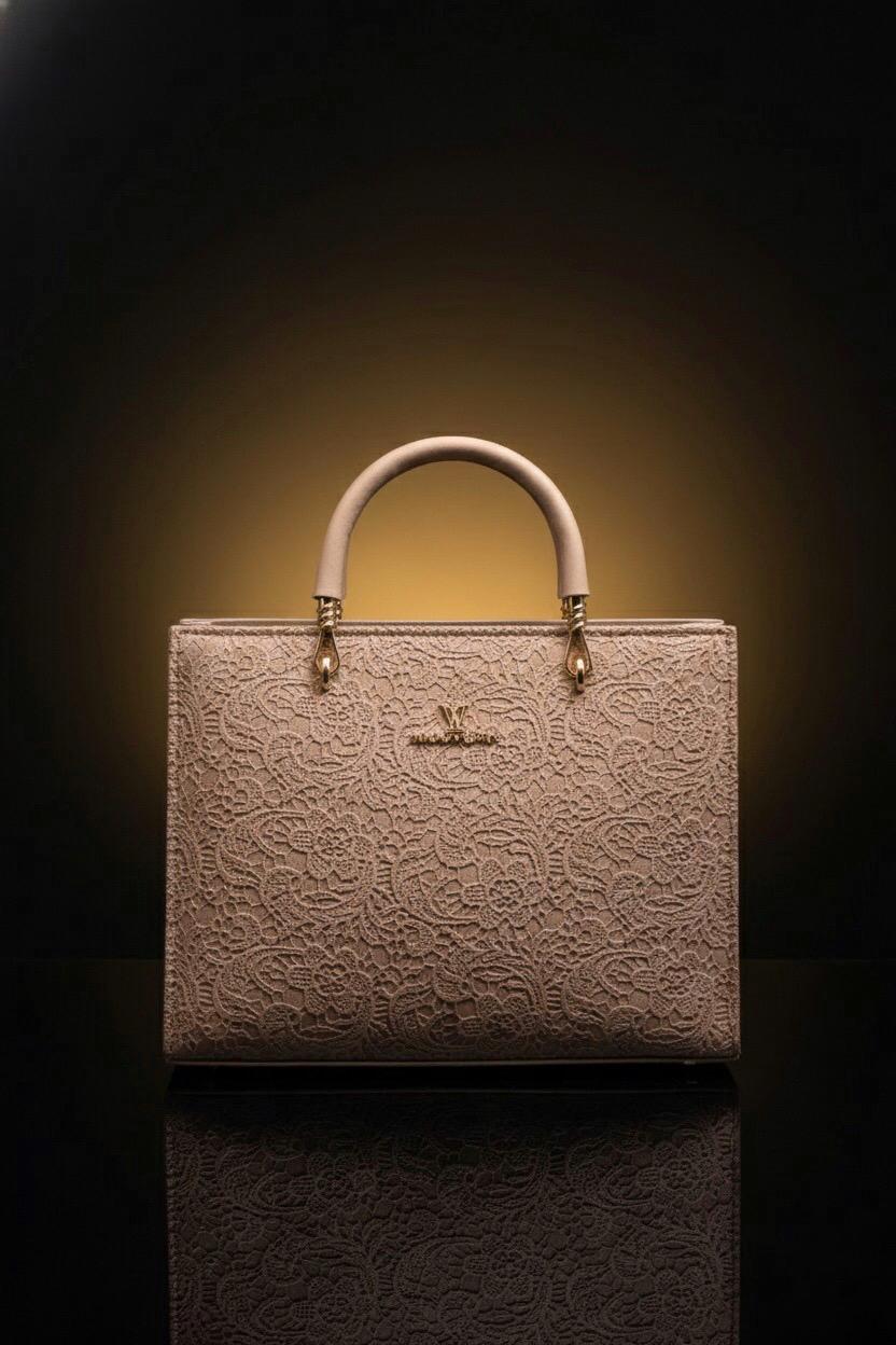 Luxe Lace-Embossed Structured Tote