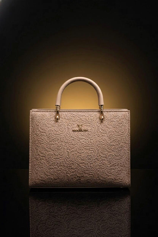 Luxe Lace-Embossed Structured Tote