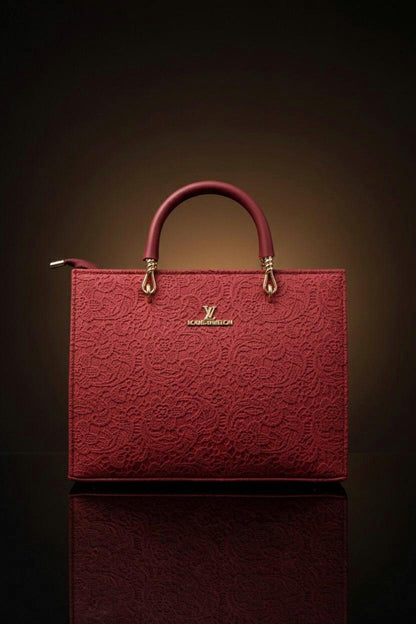 Luxe Lace-Embossed Structured Tote