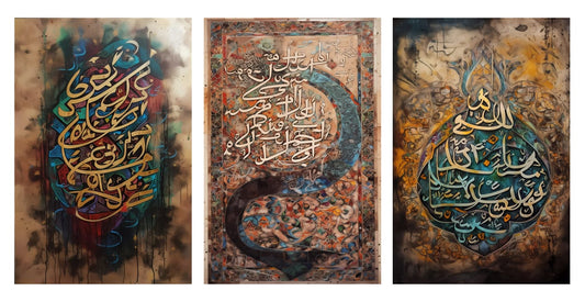 Vibrant Arabic Calligraphy Art Triptych