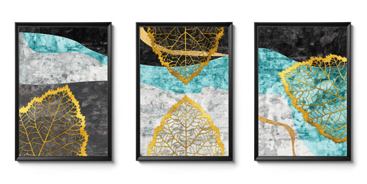 Elegant Harmony: Golden Leaf Triptych Trio