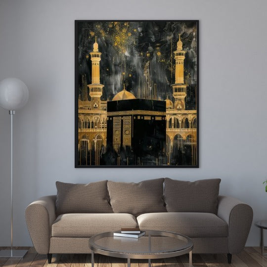 Black & Gold Luxe Kaaba Canvas – Modern Sacred Art