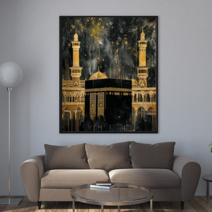 Black & Gold Luxe Kaaba Canvas – Modern Sacred Art