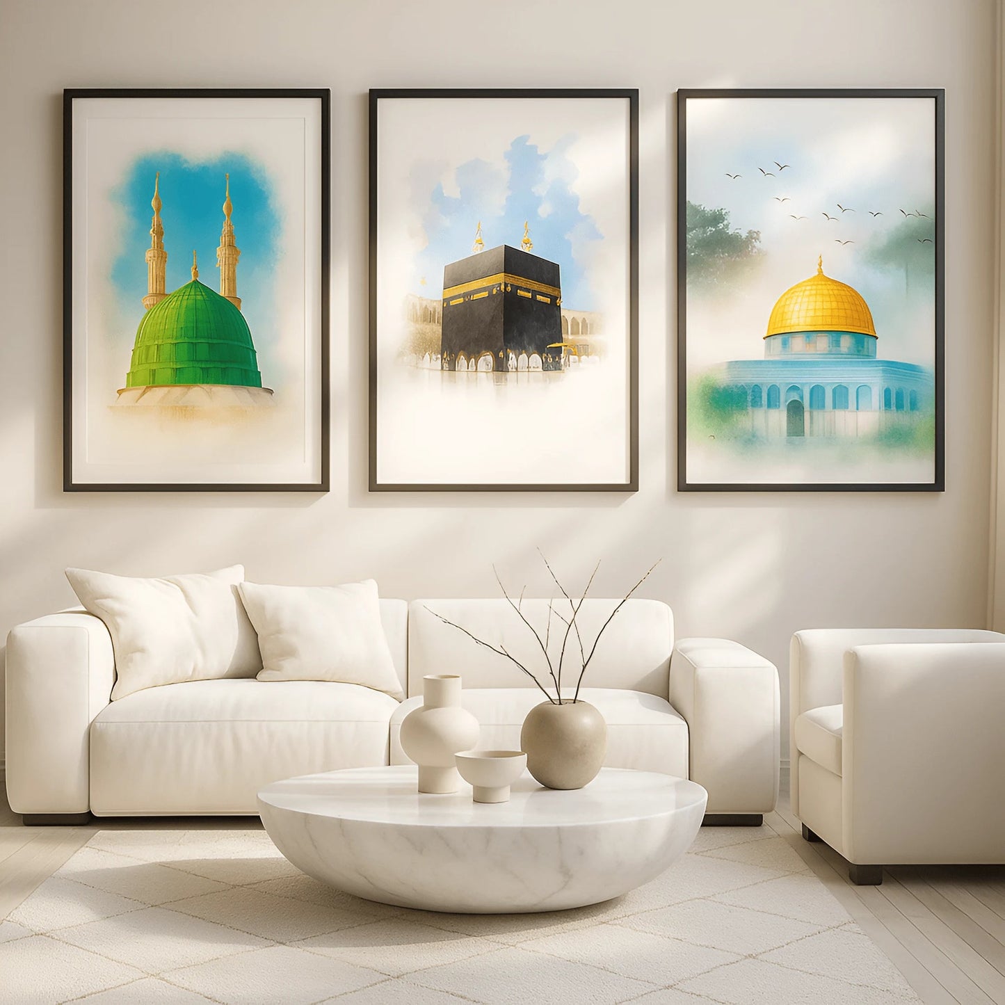 Modern Sacred Trilogy – Minimal Black & Gold Islamic Art Prints
