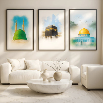 Modern Sacred Trilogy – Minimal Black & Gold Islamic Art Prints