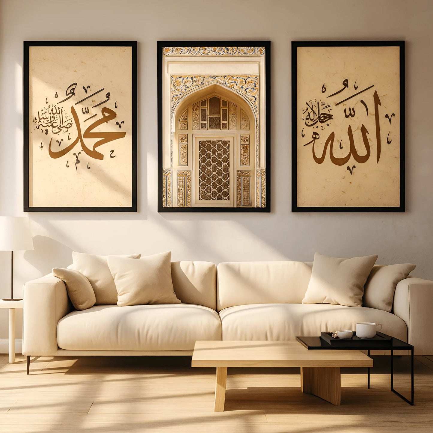 Elegant Islamic Trio – Classic Black & Gold Wall Art Set