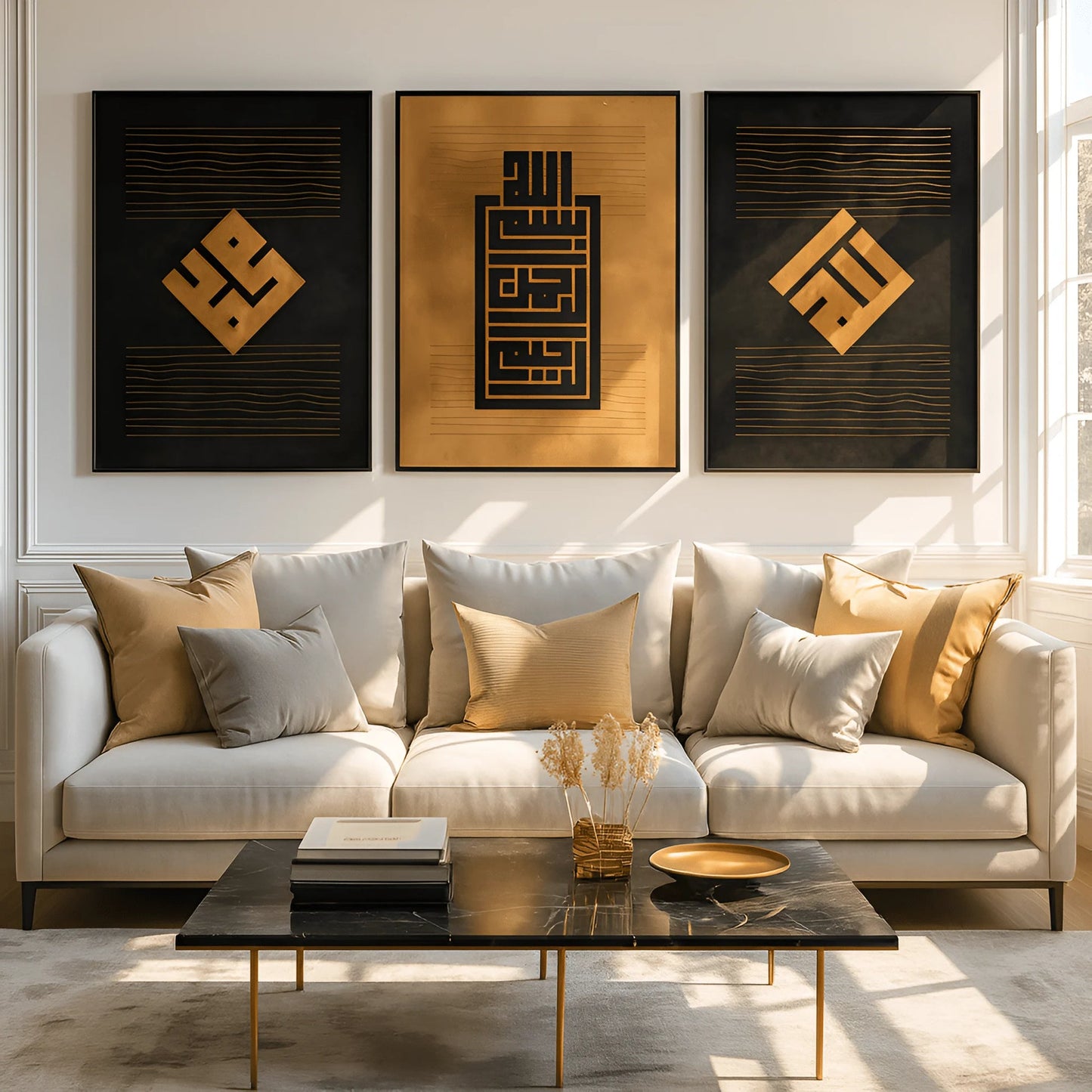 Luxury Black & Gold Modern Art Trio – Elegant Wall Masterpiece