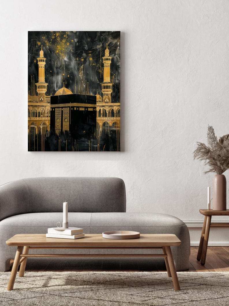 Black & Gold Luxe Kaaba Canvas – Modern Sacred Art